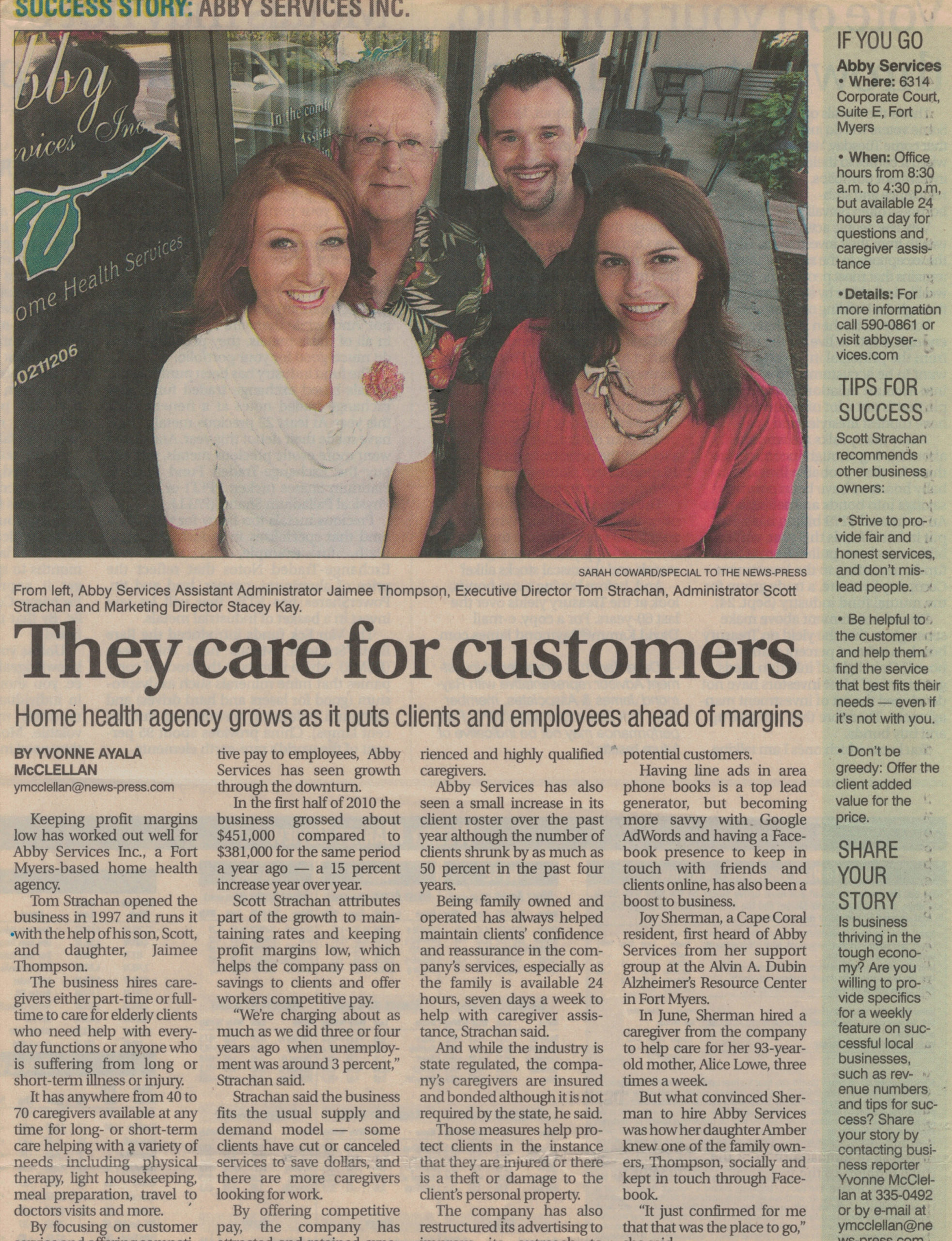 Abby Services excellent In Home Care Customer Service featured in the News Press! 1 News Press Article scaled